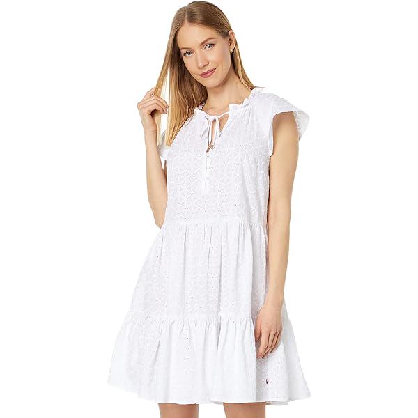 Women Tommy Hilfiger Floral Sleeve Tiered Dress For Bright White