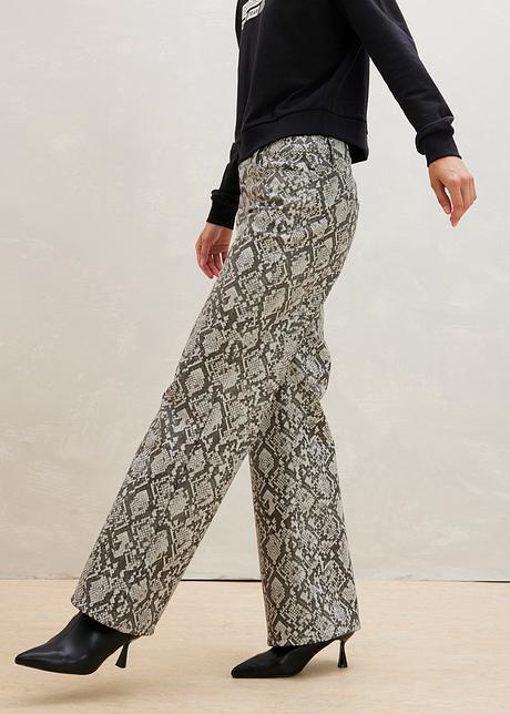 Pantalon imprimé à jambes larges - mastic imprimé serpent