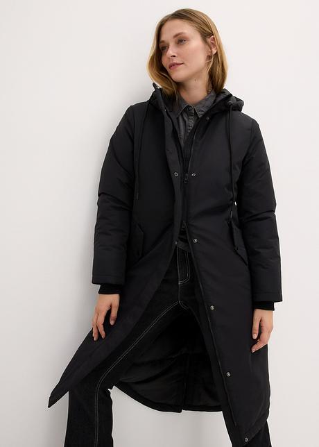 Manteau long d'hiver avec intérieur matelassé - noir