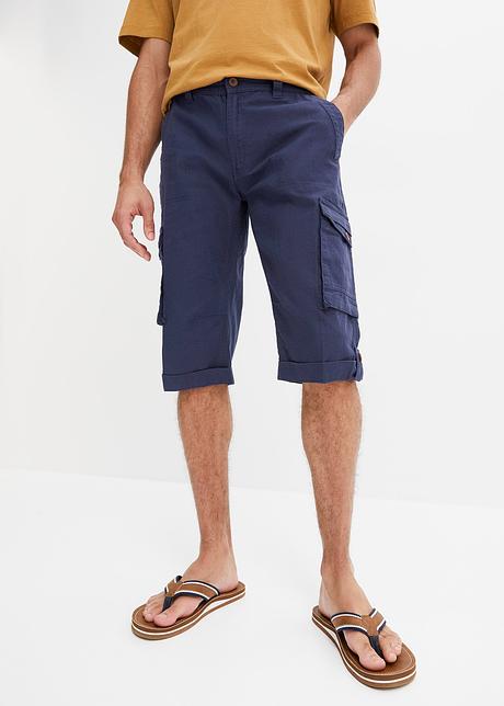 Bermuda long cargo avec lin pour homme - bleu foncé