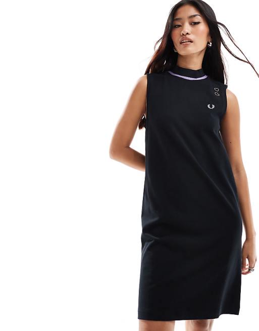 Fred Perry x Amy Winehouse Ärmelloses T-Shirt-Kleid in Schwarz